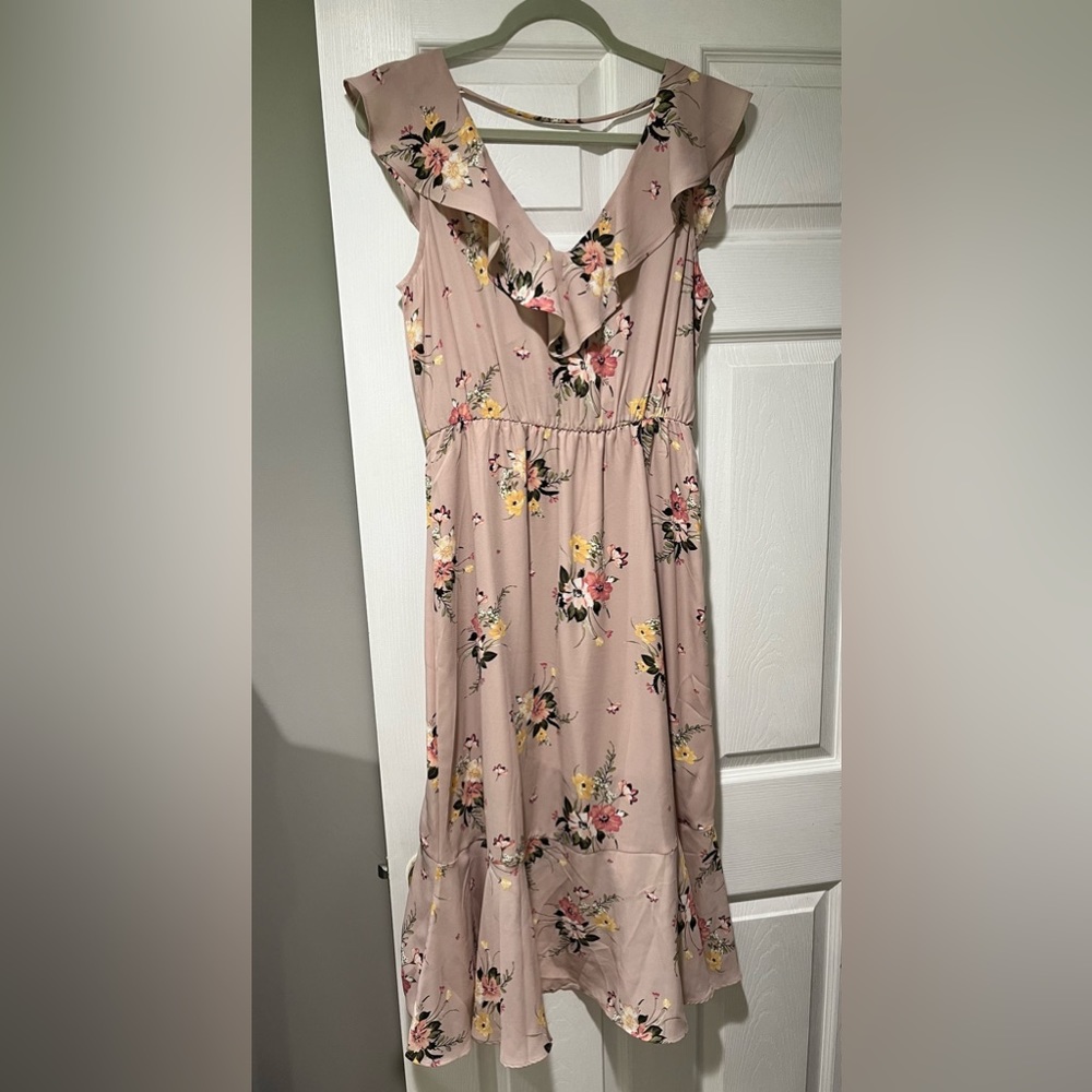 Socialite Blush Pink Floral Ruffle Wrap Dress - Picture 2 of 3